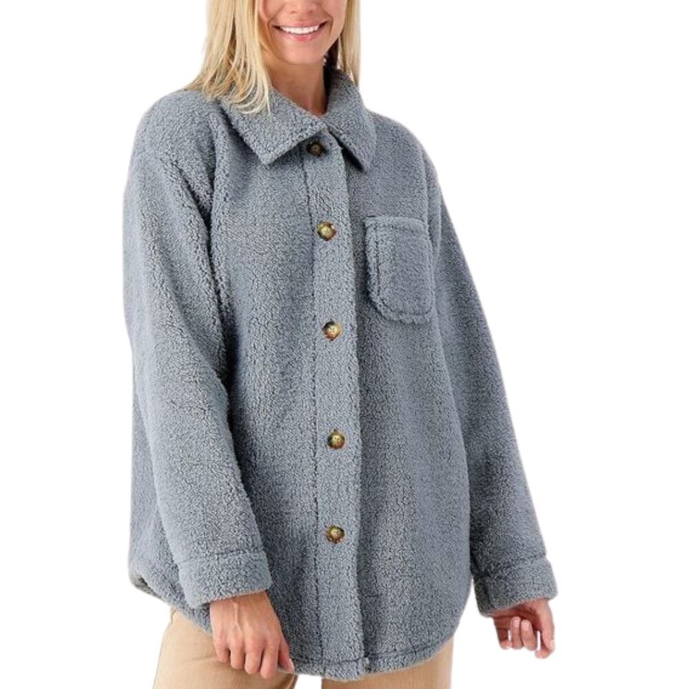 Koolaburra by UGG Brushed Back Sherpa Cozy Shacket Storm Blue New Size 1X